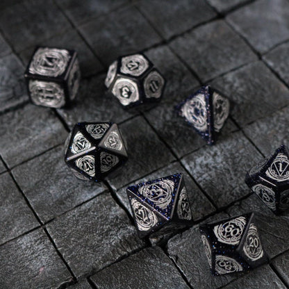 Mage Fury Blue Sandstone Silver Font Gemstone DND Dice Set